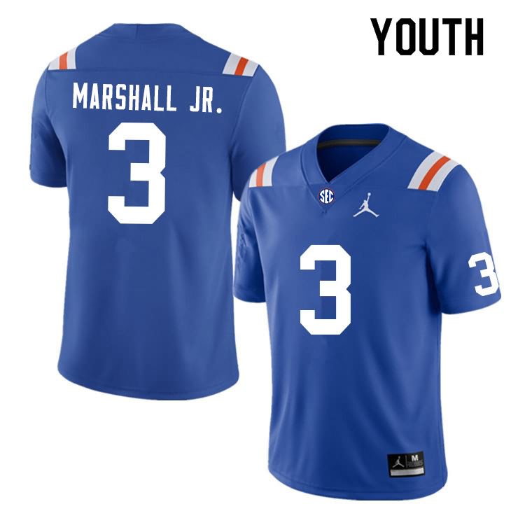 NCAA Florida Gators Jason Marshall Jr. Youth #3 Nike Blue Throwback Stitched Authentic College Football Jersey ULX0364DA